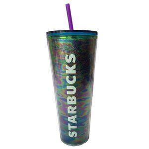 NEW Starbucks 24oz Venti~ Sparkle Oil Slick Groovy Plastic Tumbler~ Summer 2023